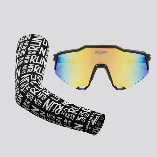 Kit Manguito Preto e Óculos Stelvio Preto/Amarelo - Lente Amarelo Espelhado