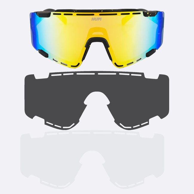 Kit Óculos de Sol HUPI Vapor Preto e Amarelo com 2 Lentes extras