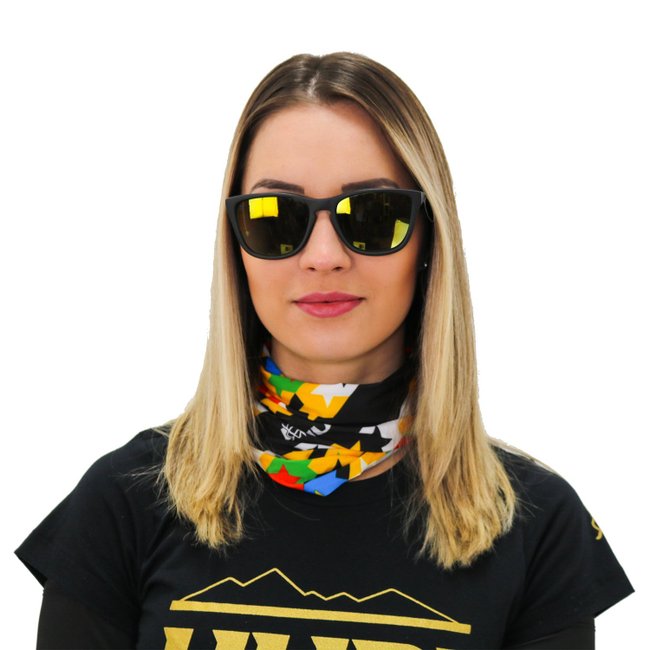 Kit Pedal Óculos de Sol HUPI Paso Armação Preto Fosco Lente Verde Espelhado e Bandana Colorful