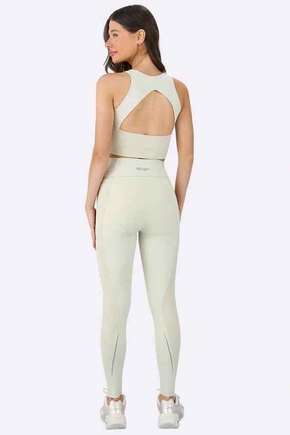 Legging Alto Giro Recortes Canelados Feminina Amarelo Creme
