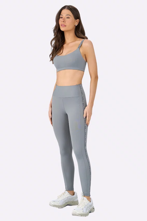 Legging Alto Giro Elástico Personalizado Feminina Cinza Sky