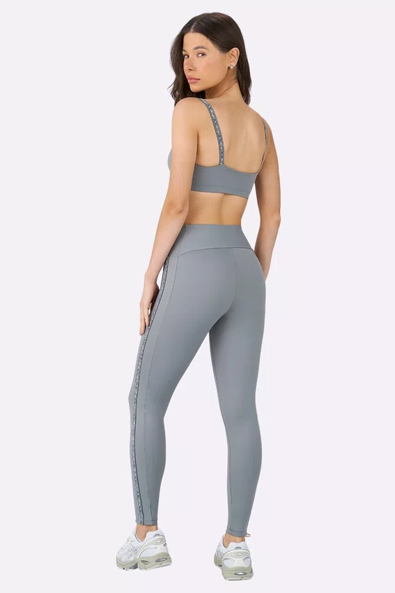 Legging Alto Giro Elástico Personalizado Feminina Cinza Sky