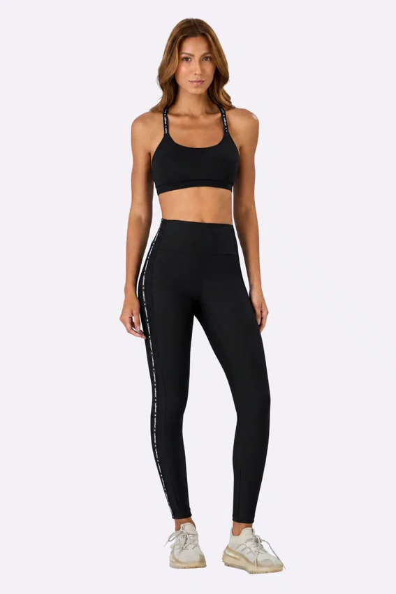 Legging Alto Giro Elástico Personalizado Feminina Preta