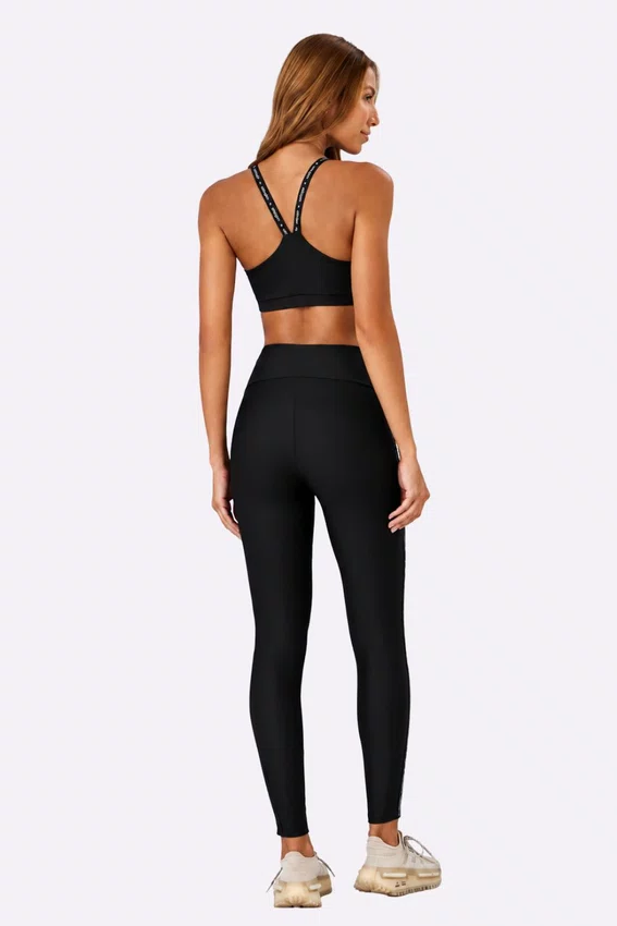 Legging Alto Giro Elástico Personalizado Feminina Preta