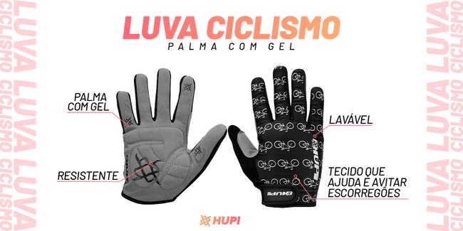 Luva Ciclismo HUPI Dedo Longo Love Bike Preto