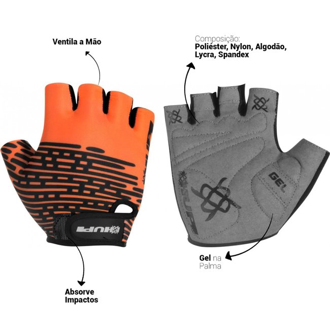 Luva Ciclismo HUPI Eco Dedo Curto Biometria Laranja Neon