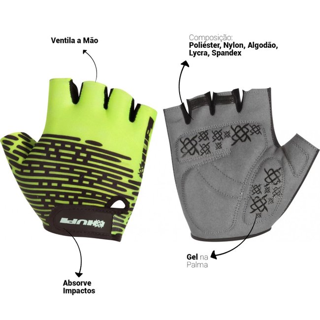 Luva Ciclismo HUPI Eco Dedo Curto Biometria Verde Neon