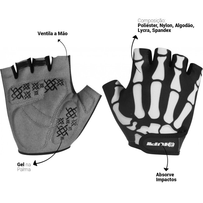 Luva Ciclismo HUPI Eco Dedo Curto Bones