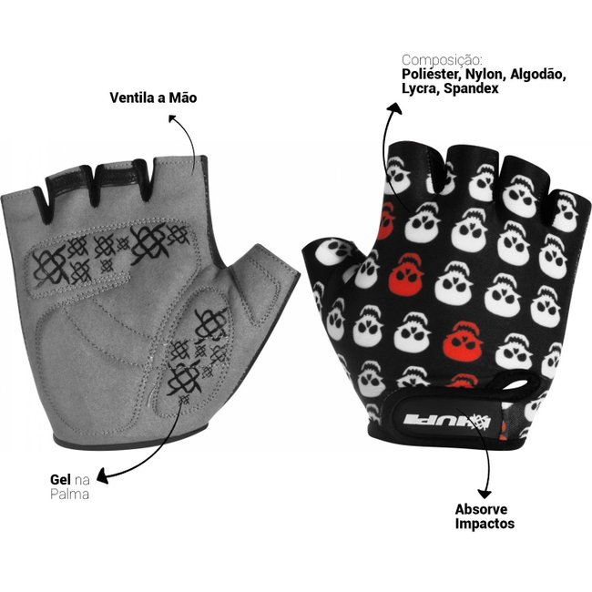 Luva Ciclismo HUPI Eco Dedo Curto Skull