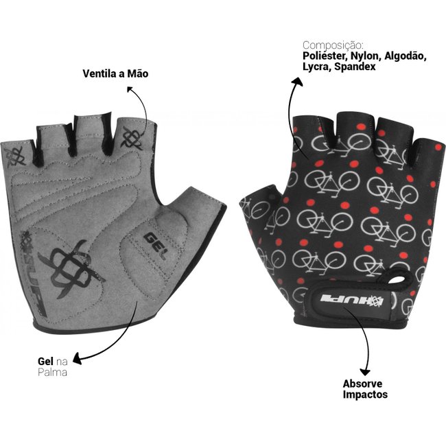 Luva Ciclismo HUPI Eco Dedo Curto Love Bike Preto
