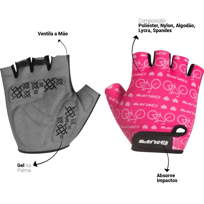 Luva Ciclismo HUPI Eco Dedo Curto Love Bike Rosa