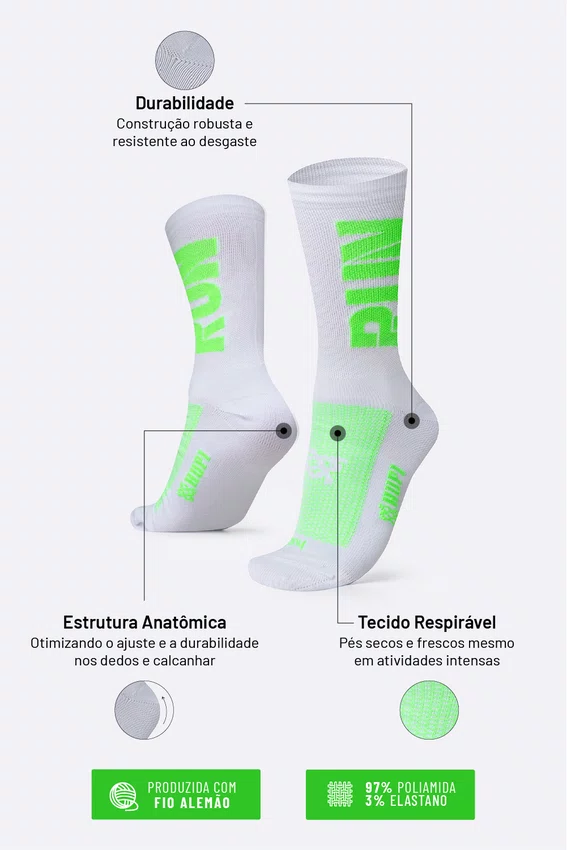 Meia Corrida HUPI Run Branco e Verde