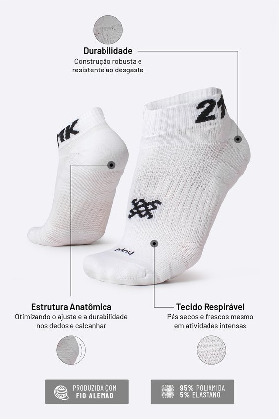 Meia Curta para Corrida HUPI - Running Pro 21K Branco