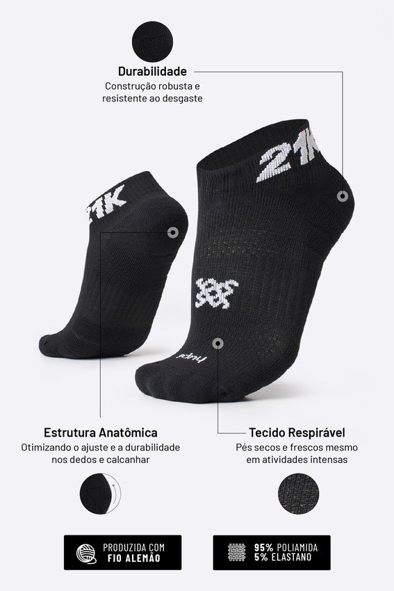 Meia Curta para Corrida HUPI - Running Pro  21K Preto