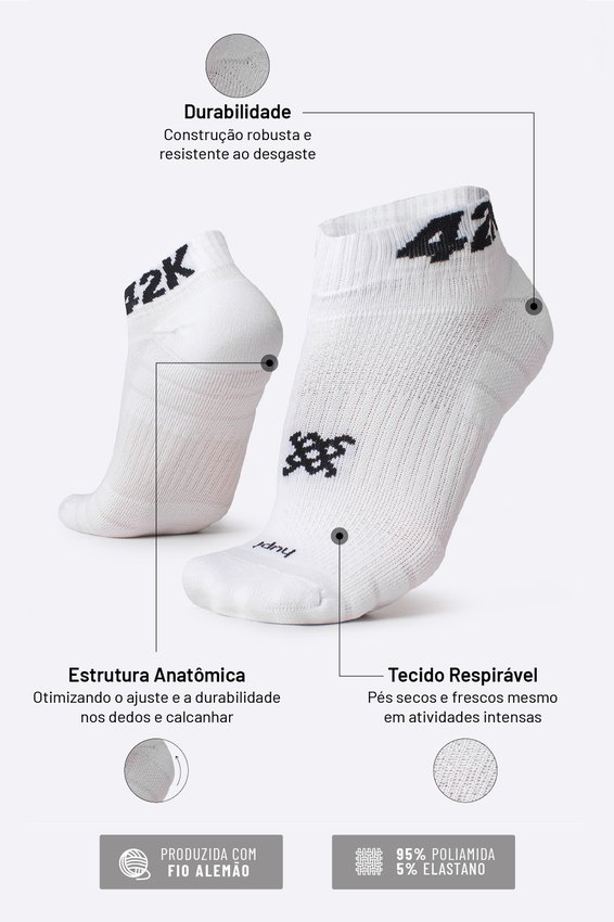 Meia Curta para Corrida HUPI - Running Pro 42K Branco