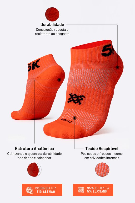 Meia Curta para Corrida HUPI - Running Pro 5K Laranja Neon