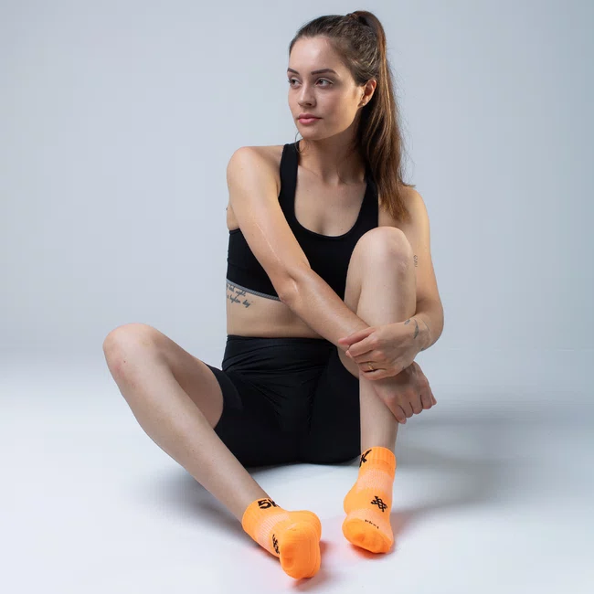 Meia Curta para Corrida HUPI - Running Pro 5K Laranja Neon