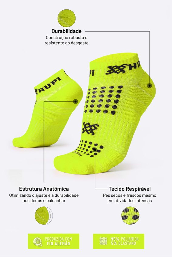 Meia Curta para Corrida HUPI - Running Pro Amarelo Neon