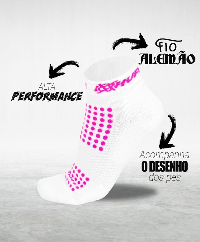 Meia Curta para Corrida HUPI - Running Pro Branco/Rosa