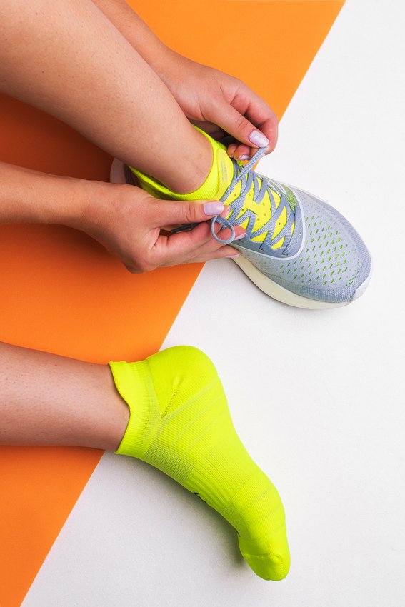 Meia Curta para Corrida HUPI Running Pro Invisível Amarelo Neon