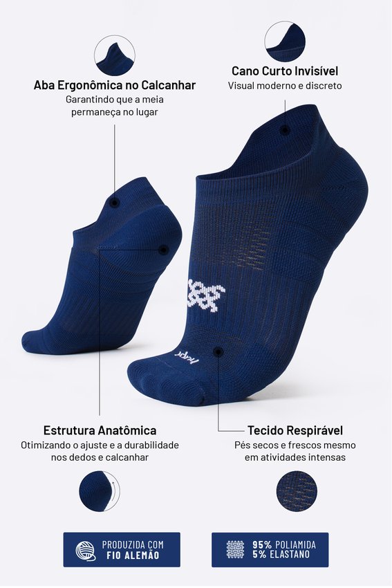 Meia Curta para Corrida HUPI Running Pro Invisível Azul Marinho