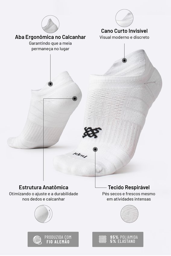 Meia Curta para Corrida HUPI Running Pro Invisível Branco