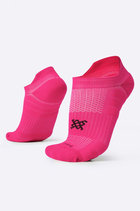 Meia Curta para Corrida HUPI Running Pro Invisível Rosa Neon
