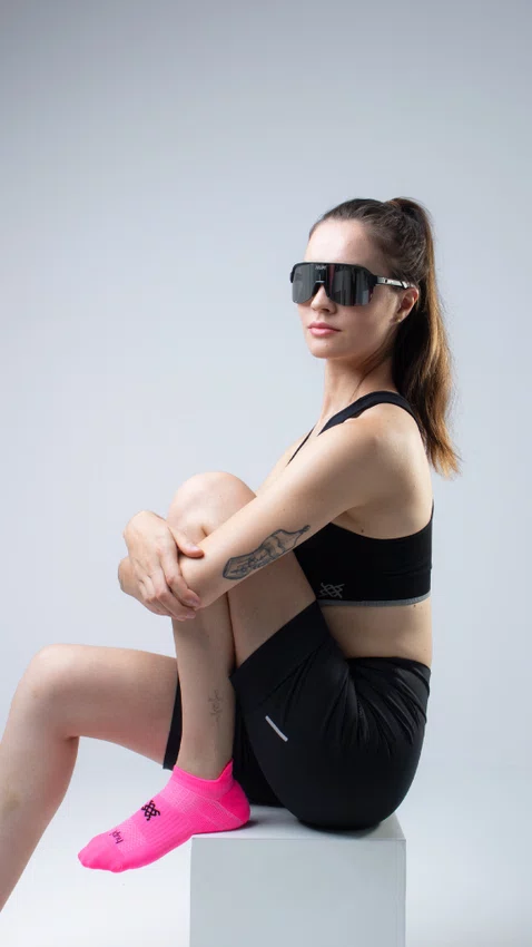 Meia Curta para Corrida HUPI Running Pro Invisível Rosa Neon