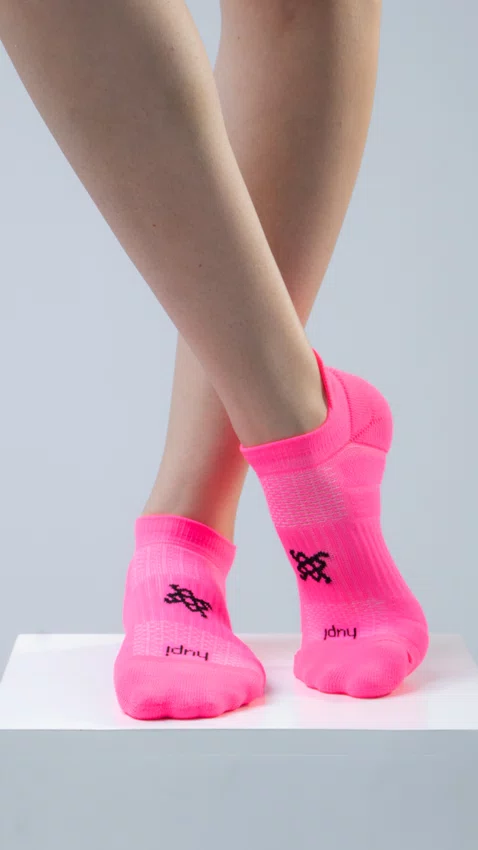 Meia Curta para Corrida HUPI Running Pro Invisível Rosa Neon - LT