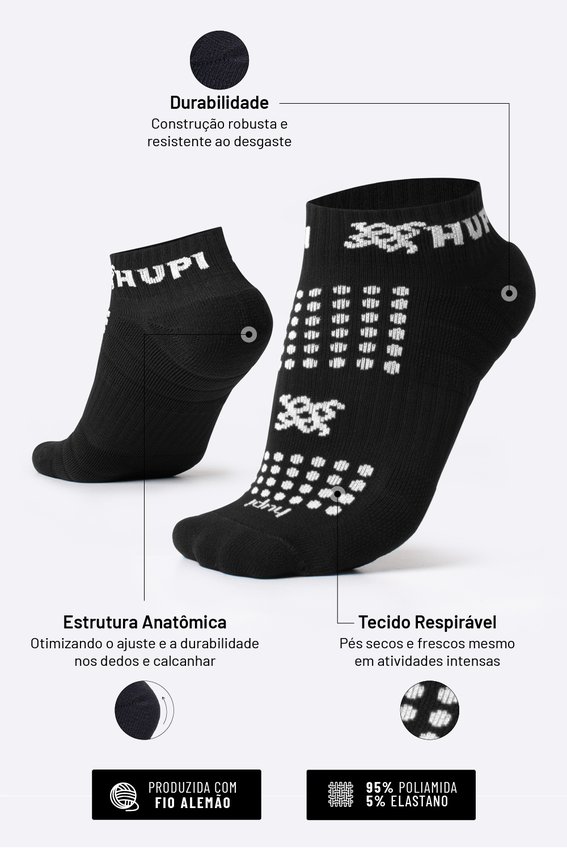 Meia Curta para Corrida HUPI - Running Pro Preto/Branco