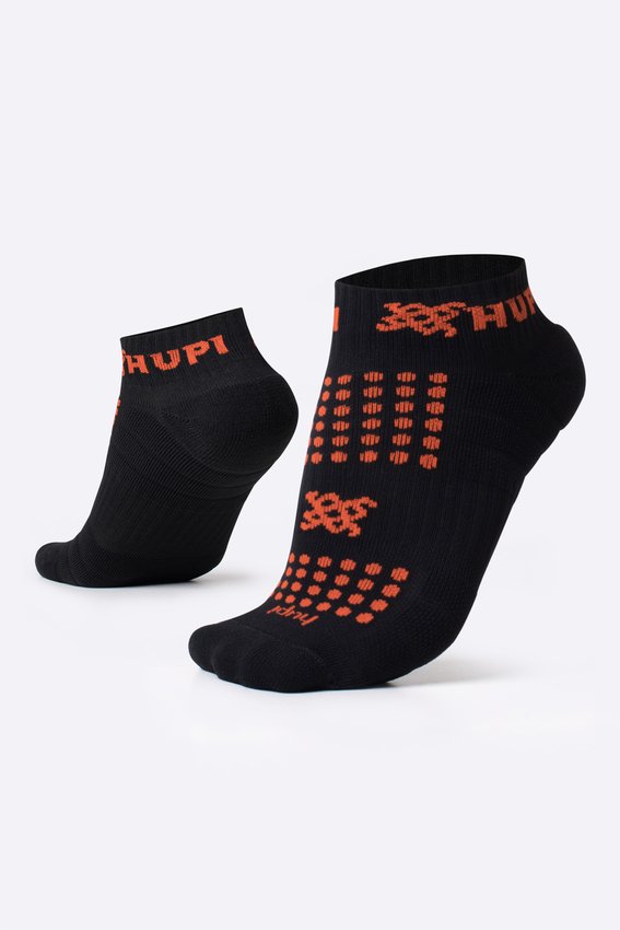 Meia Curta para Corrida HUPI - Running Pro Preto/Laranja