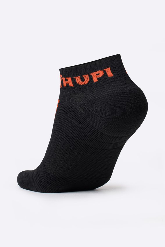 Meia Curta para Corrida HUPI - Running Pro Preto/Laranja