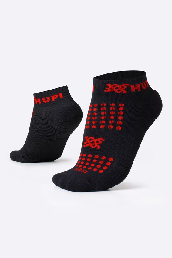 Meia Curta para Corrida HUPI - Running Pro Preto/Vermelho