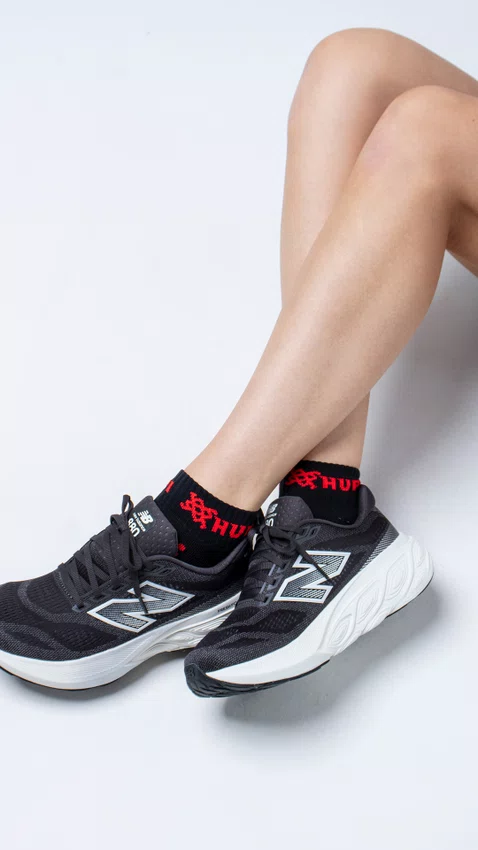 Meia Curta para Corrida HUPI - Running Pro Preto/Vermelho
