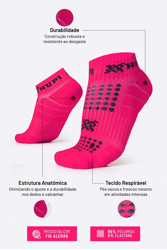 Meia Curta para Corrida HUPI - Running Pro Rosa Neon