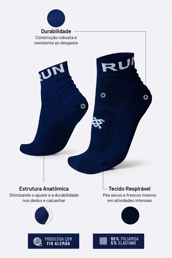 Meia Curta para Corrida HUPI Running Pro Run Azul Marinho