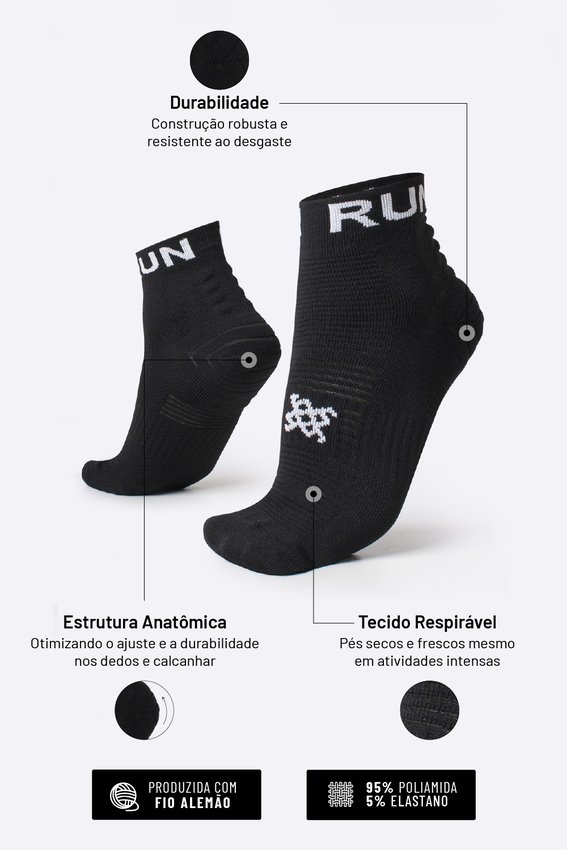 Meia Curta para Corrida HUPI - Running Pro Run Preto