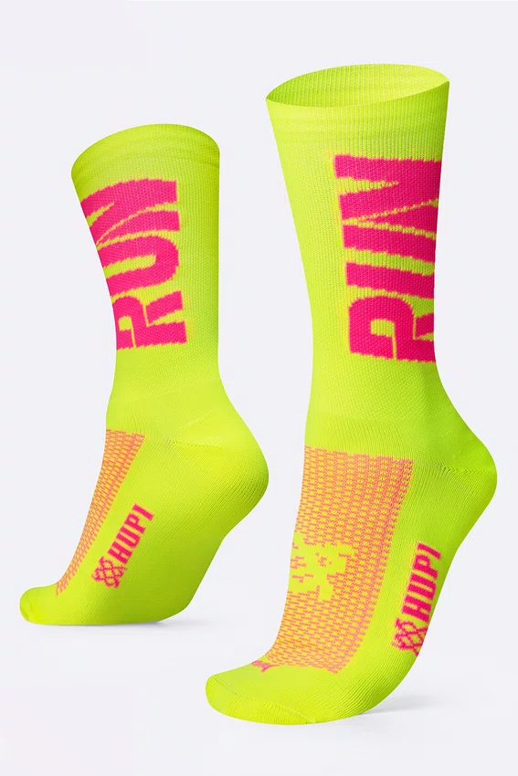Meia de Corrida HUPI Run Amarelo Neon/Rosa
