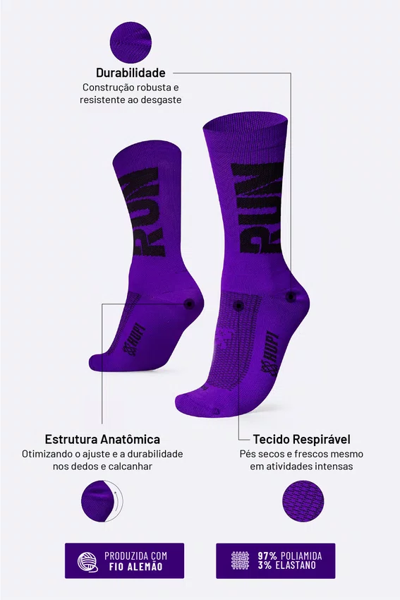 Meia de Corrida HUPI Run Roxo/Preto