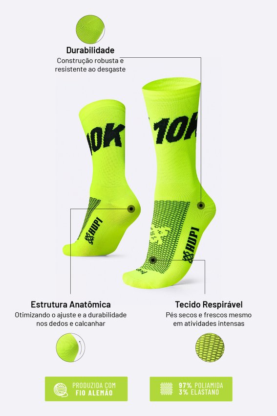 Meia HUPI 10K Amarelo Neon