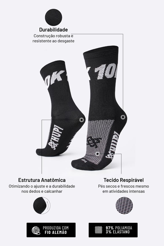 Meia HUPI 10K Preto - LT para pés menores 34-38