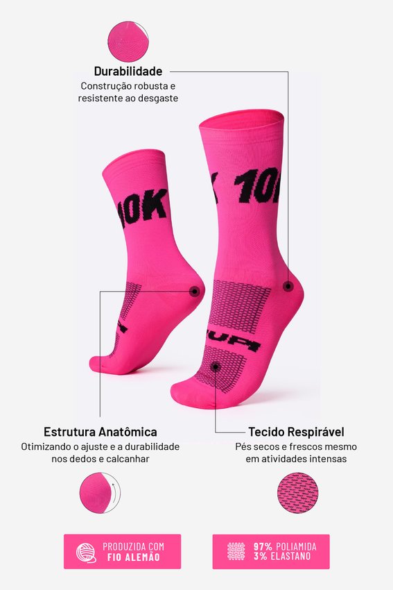 Meia HUPI 10K Rosa Neon
