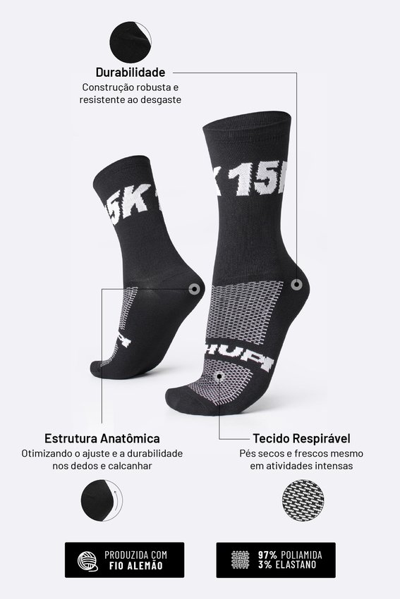Meia HUPI 15K Preto - LT para pés menores 34-38