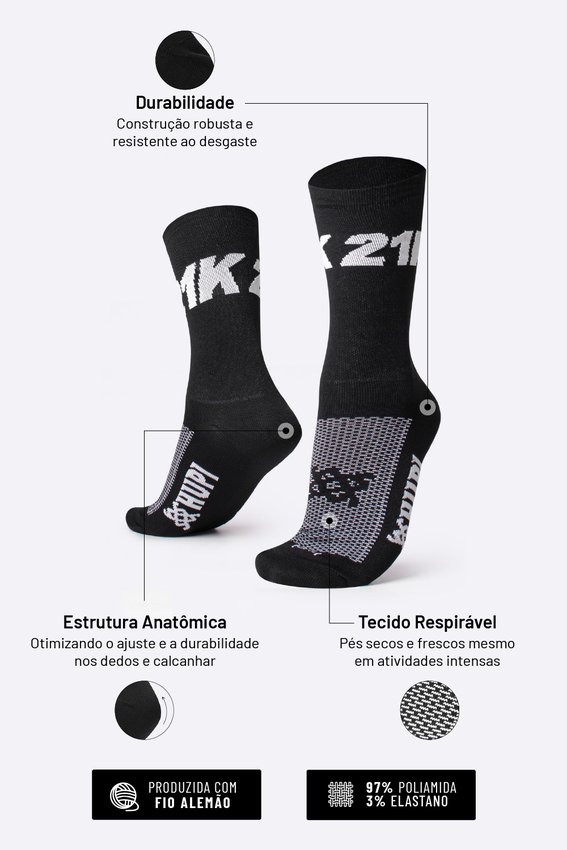 Meia HUPI 21K Preto - LT para pés menores 34-38