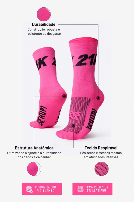 Meia HUPI 21K Rosa - LT para pés menores 34-38