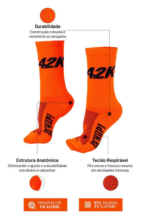 Meia HUPI 42K Laranja Neon