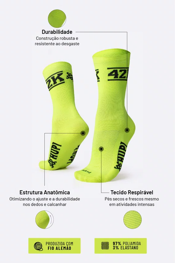 Meia HUPI 42k Neo Amarelo Neon
