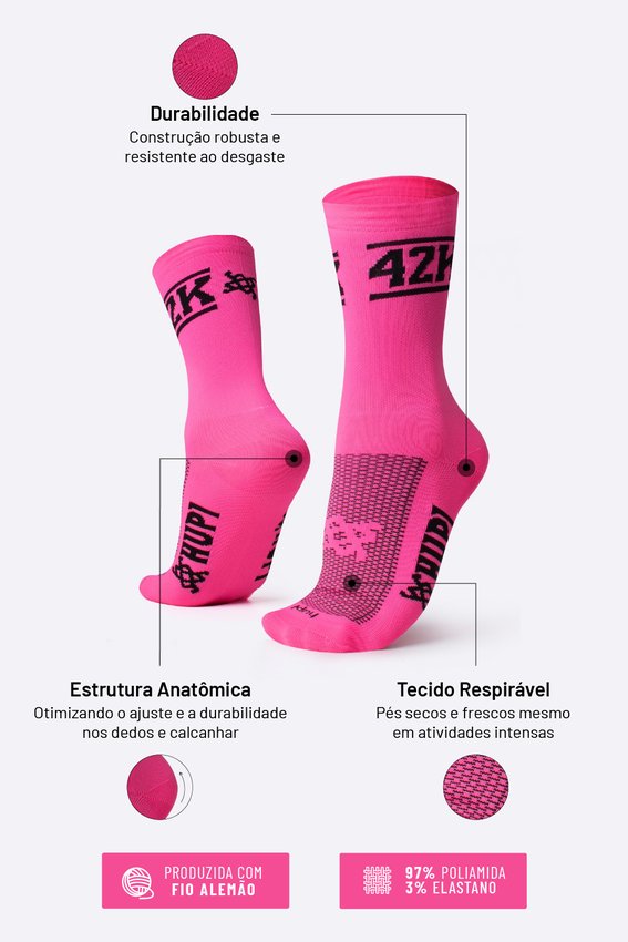Meia HUPI 42k Neo Rosa - LT para pés menores 34-38