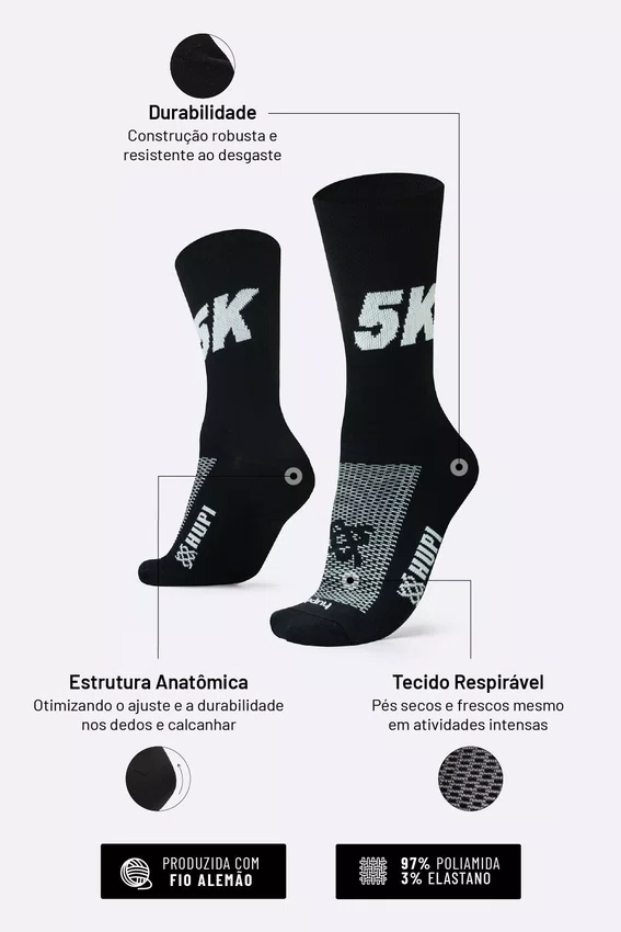 Meia HUPI 5K Preto - LT para pés menores 34-38