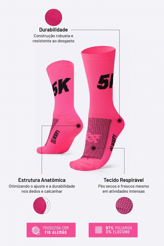 Meia HUPI 5K Rosa - LT para pés menores 34-38